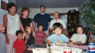 Little Michael blowing out the candles on his cake for his 4th birthday (Caroline and Michael's house in NJ)