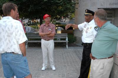 A guard explaining the Ronald Reagan building