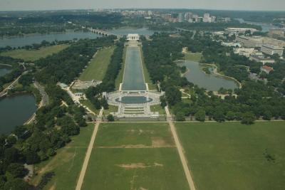 The WWII and Lincoln Memorial as seen from the Washington Monument