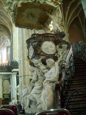 Inside St Baaf's cathedral, pulpit