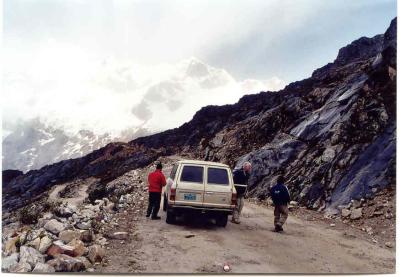 The Carhuaz-Punta Olimpica road  passes the southface of Peru's highest mountain, the Huascaran (6768 mtrs)