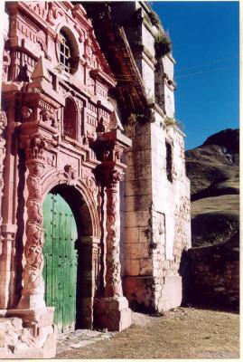 Entrance to the church of Santa Barbara near Huancavelica