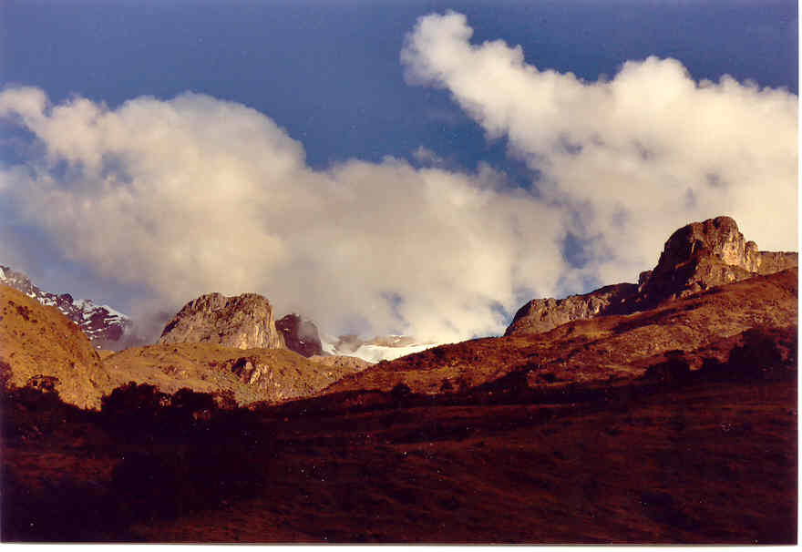 The sunset  creates warm colours in the Andes