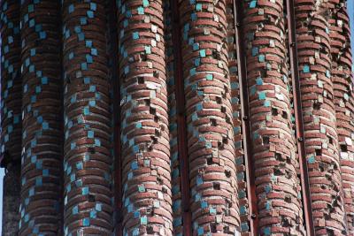 Close-up of minaret with turquoise