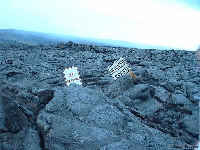 One of the (American) tourists seemed to think these signs had been put up AFTER the lava flow.