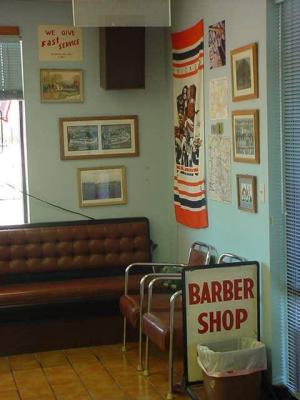 the reading area at Bill's barber shop