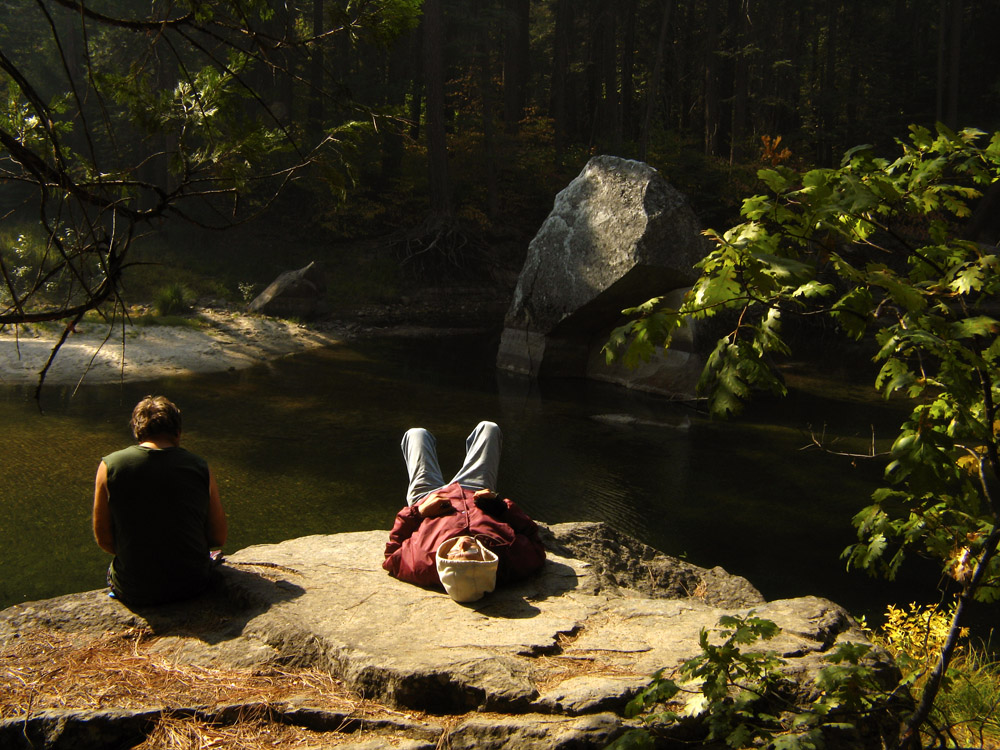 Relaxing on the Merced, Yosemite National Park, California, 2004