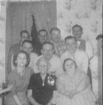 Harley, Ed, Marv, Mick, Dad, Butch, Carl, Audrey, Grandma, 72nd birthday, Edna, Nov 30, 1956
