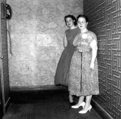 (l-r) Judy Duzan and Joan Schmitz - Century Hotel - May 9th, 1958