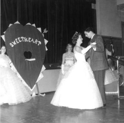 Sweetheart Dance (l-r) Joan Ramey, Rae Zelaska, Susie Smart and Bodie Sasher - March 8, 1958