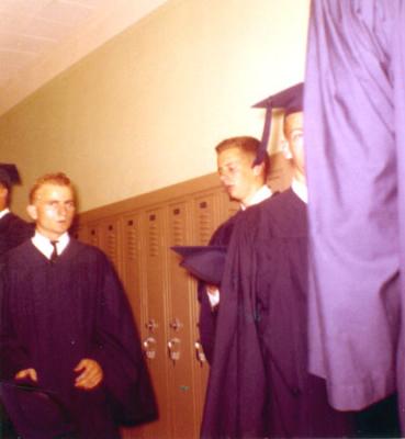 (l-r) Billy Schneider, Dick Hawthorne and 1/2 of ?? - Graduation night June 12, 1958
