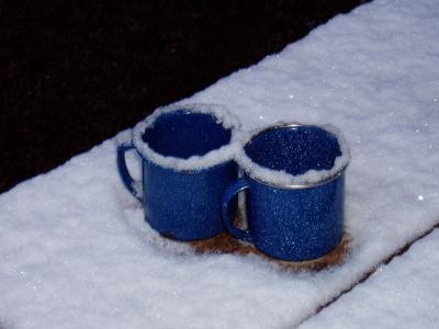 Coffee cups with snow.  Burr