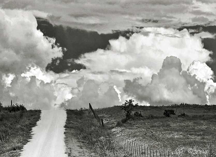 bw cloudy texas road