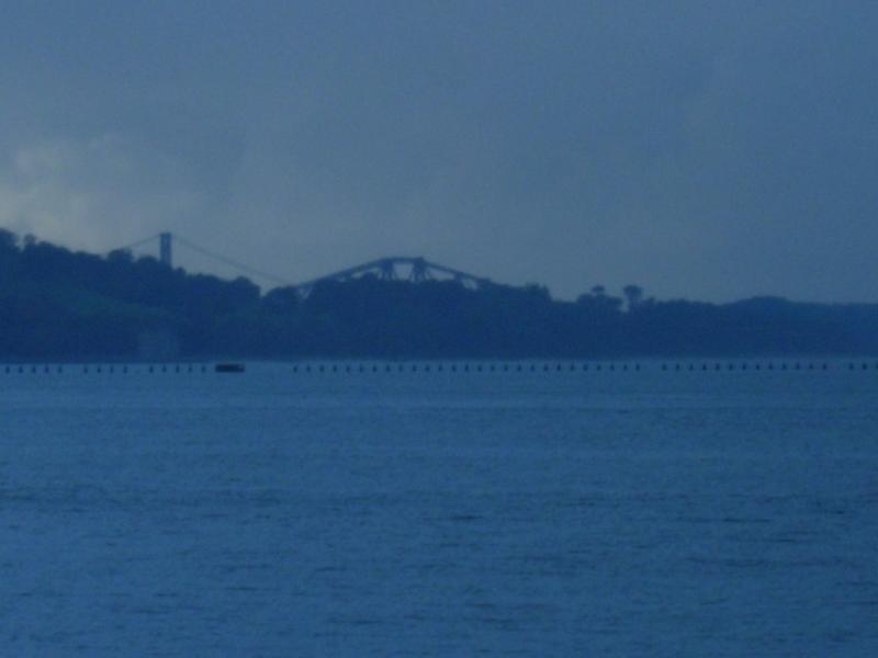 A slightly blurry picture of the famous Forth Bridges.