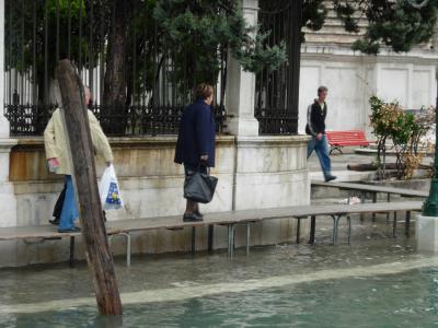 Boardwalks erected at high tide. (This isn't the day of the flood either, just normal high tide.)