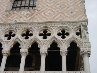 A close-up of the stonework on the Palazzo Ducale.