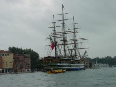 A tall ship in the lagoon.