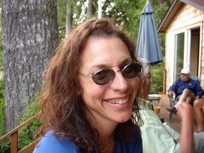 Kathy with her shades at the Mercer Lake cabin
