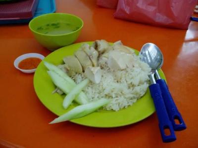 Chicken rice from the famous Tian Tian Chicken Rice at Maxwell food center.