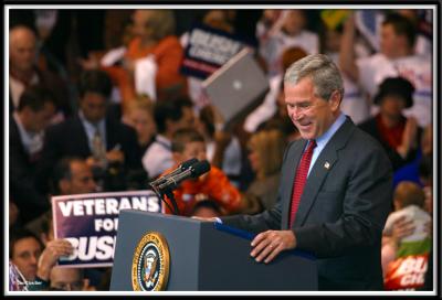 President George W. Bush speaking at a New Hampshire rally on Friday, Oct. 29, 2004.