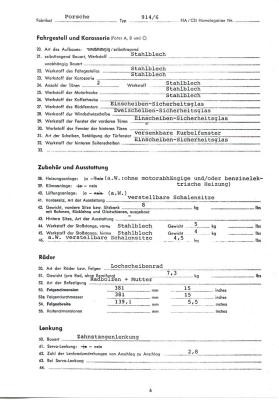 1970 Porsche 914-6 FIA / CSI Homologation Document No. ? (German) Page 6