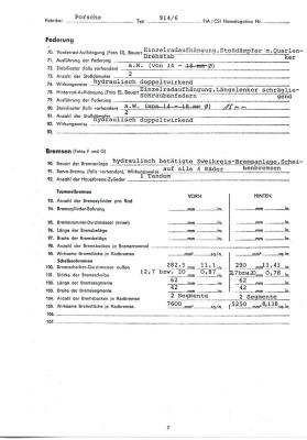 1970 Porsche 914-6 FIA / CSI Homologation Document No. ? (German) Page 7