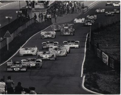 Vic Elford at the wheel of Porsche 908/3 at the Nurburgring 1000 km in 1971, about to enter corner...