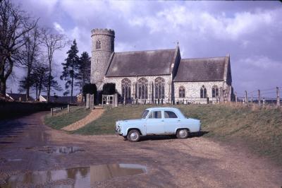 Ford Prefect somewhere in Norfolk, parked by the church, it needed all the help it could get.