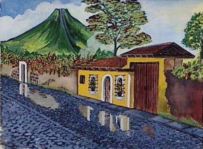 Antique citty of Guatemala tempera( carta)37.5x28 cm.