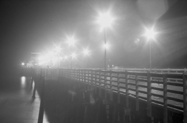 Oceanside Pier - Foggy Night (Black and White)