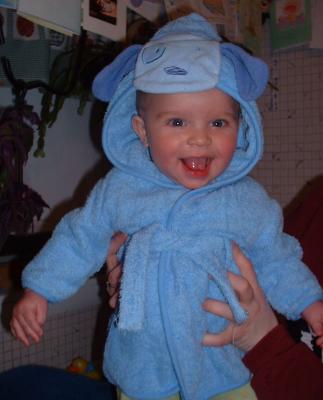 blue doggy robe