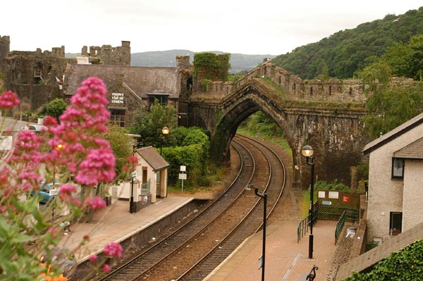 Railroad passing through the walls of Conwy