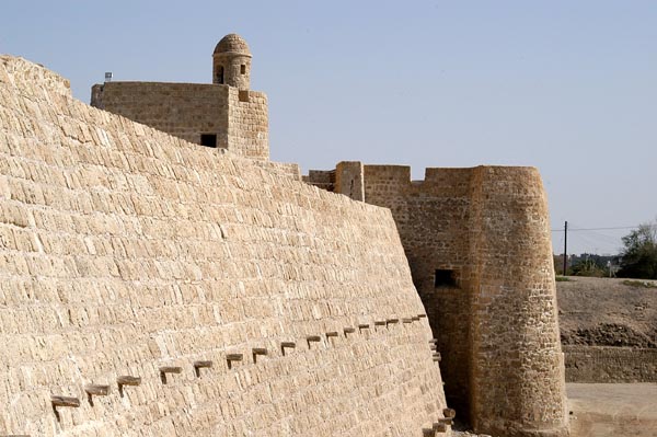 Bahrain Fort is at the center of the north coast, west of Manama