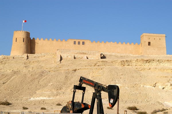 An oil well at the base of Riffa Fort, Bahrain