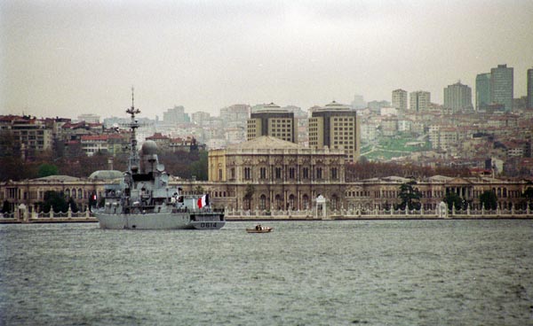 French warship anchored off the Dolmabahce Palace