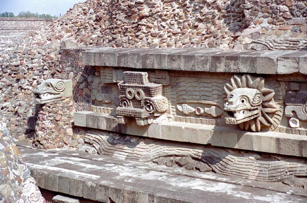 Quetzalcoatl, the feathered serpent (right) and Tlaloc, the rain god (left)
