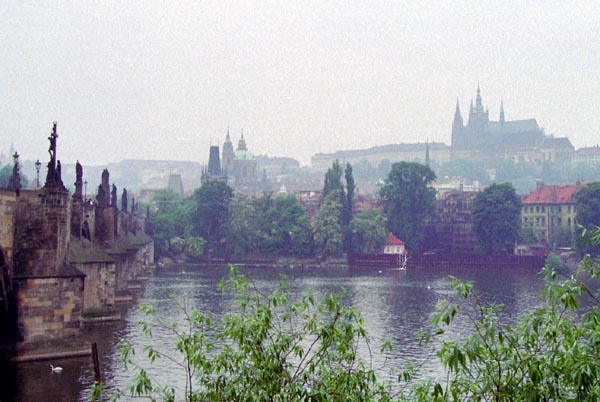 Prague Castle and the Charles Bridge over the Vltava River