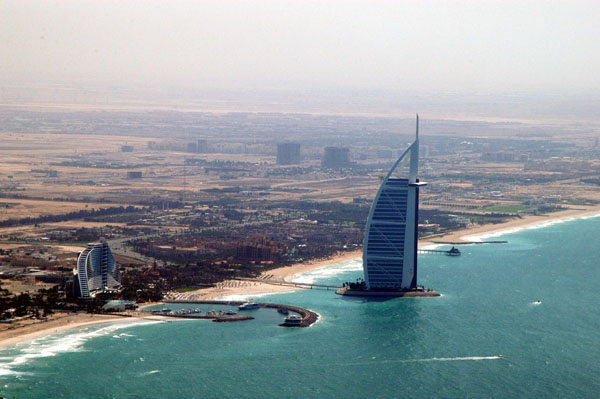 Burj Al Arab and Jumeirah Beach Hotel aerial