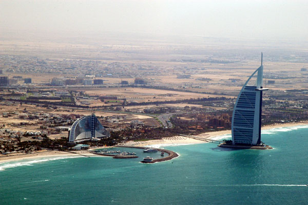 Burj Al Arab and Jumeirah Beach Hotel aerial