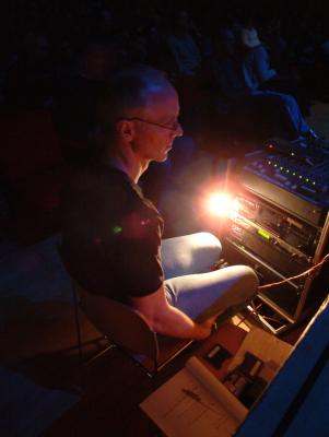 J. doing the stage lights for the school circus show