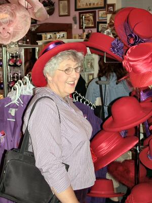 Mary trying on a RED HAT..!