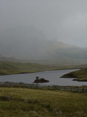 Can be seen in the Highland fog in the background. The Old Man is 185 feet and is shaped like a willow leaf.