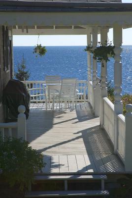 Sparkling ocean from porch at Pemaquid, Maine. (veranda)