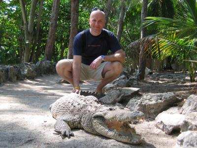 Brian & Crocodile, Crococun Zoo, Puerto Morelos, Quintana Roo