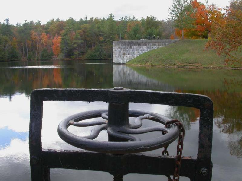 Wheel of hasher plate overlooking turning pond