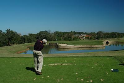 Dan hits a softy that doesn't make it to the upper level.  Saved a par, though.