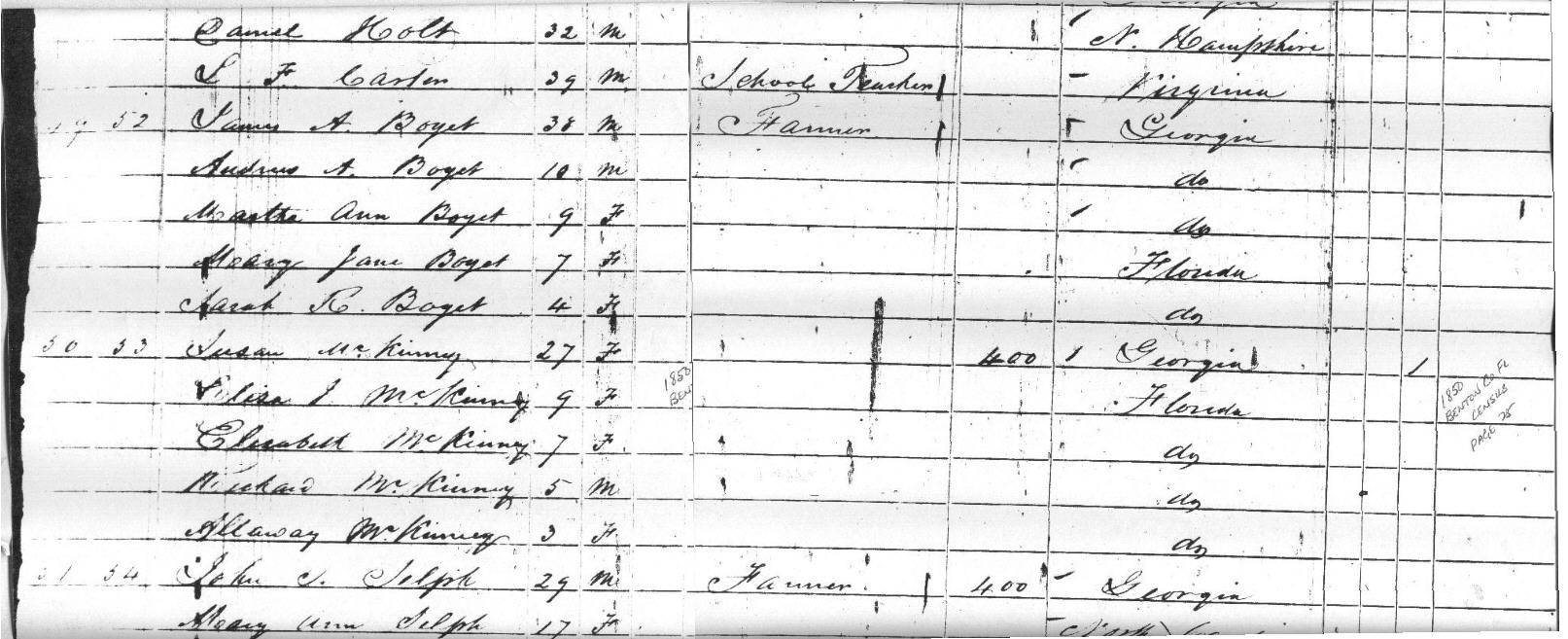1850 Benton Co Census page 25 mid