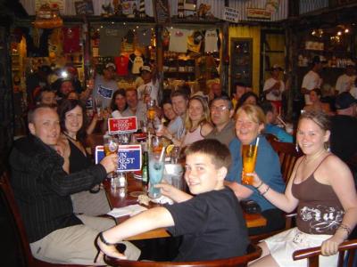 15 of us enjoying dinner at Bubba Gump,  a Forrest Gump themed restaurant.  It was quite a laugh and the meals were massive.
