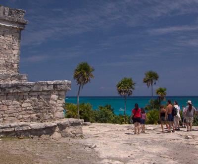 Beach behind main temple in Tulum