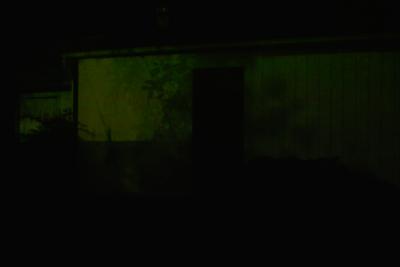 My garage in moonlight plus one distant street light